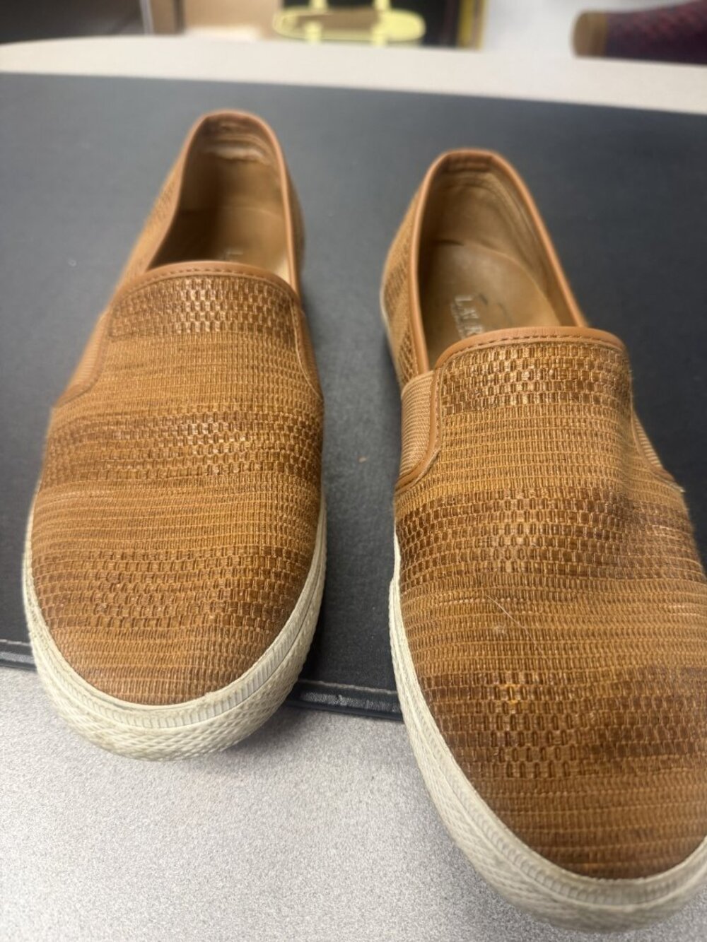 Women's Ralph Lauren Tan Woven Slip-on Shoes, size 9